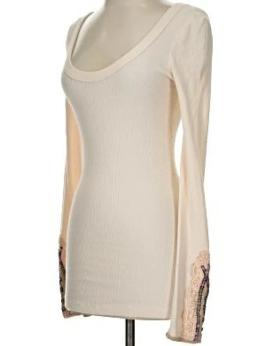 Free People Meadows Fiesta Cuff Thermal Scoop Neck Top-Cream